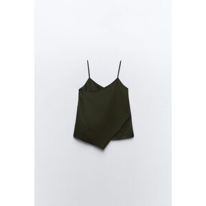 Green Zara Cross Wrap Front Asymmetrical Hem Mixed Media Tank Cami Top (NWT)